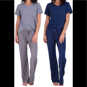Women’s 2 pair super soft pajamas nwot gray and navy blue polka dot pocket top